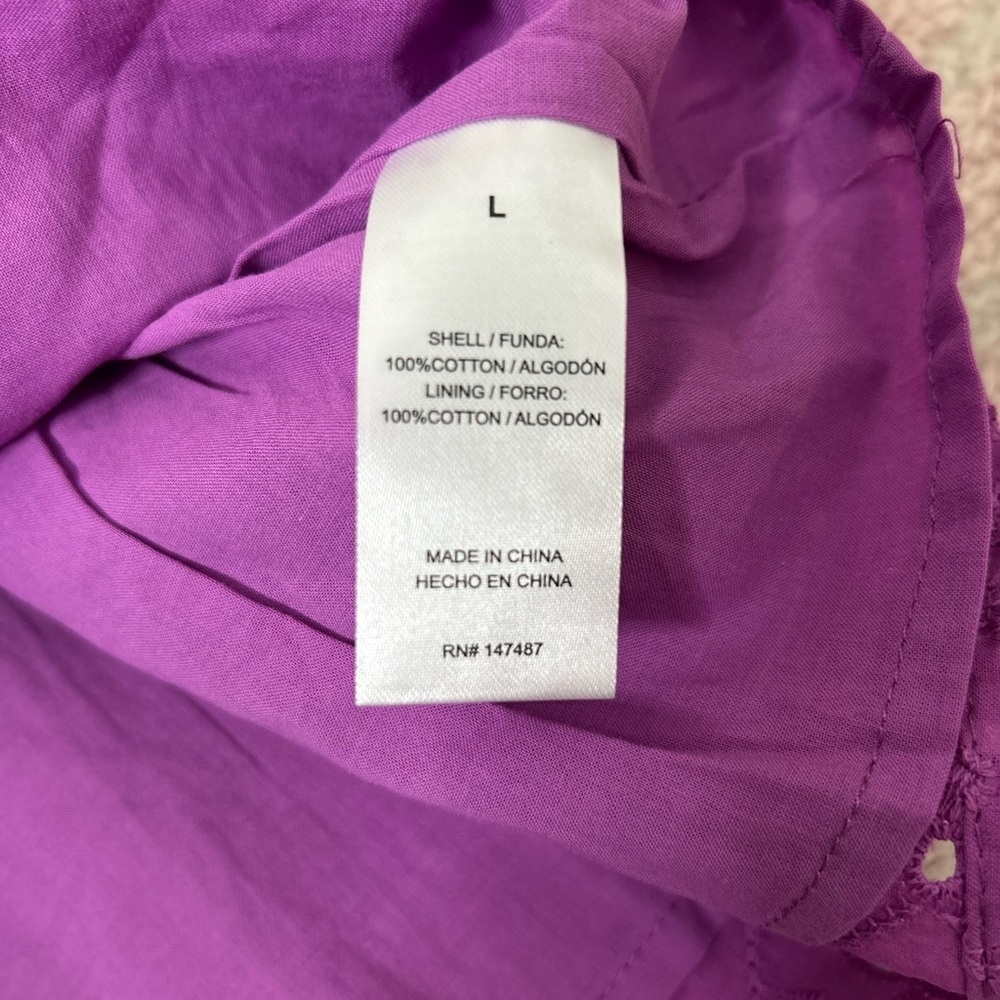 NWT Draper James Purple Eyelet V-Neck Blouse Puff Sleeves Large Preppy Summer - Picture 4 of 10